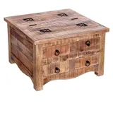 Couchtisch mit Schubladen Truhe aus Mangoholz 70 x 70 cm Vintage Sofatisch