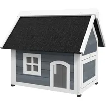 PawHut Katzenhaus Outdoor Katzenhöhle aus Holz Wetterfest 77 x 57,5 x 68 cm Grau