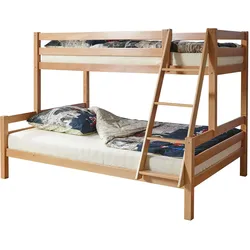 Etagenbett TICAA "Maxim", beige (natur, buche massiv natur), B:148cm H:150cm L:208cm, Etagenbetten, mit Rollrost, Buche