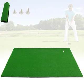 GYMAX COSTWAY 150 x 100cm Golf Abschlagmatte, Golf Übungsmatte inkl. 3 Gummi-Tees, Golfmatte mit 2 Abschlagpositionen, für Indoor und Outdoor