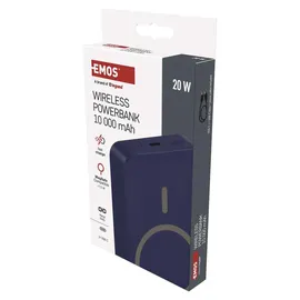 EMOS Powerbank 10 000 mAh WI 1046 mit Magnet - magnetischer externer Akku mit Passthrough und Wireless-Charging USB-C-Ausgang inkl. USB-Datenkabel - für iPhone, Smartphone, Tablet - blau