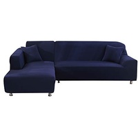 ele ELEOPTION Sofa Überwürfe elastische Stretch Sofa Bezug 2er Set 3 Sitzer für L Form Sofa inkl. 2 Stücke Kissenbezug (Dunkelblau)
