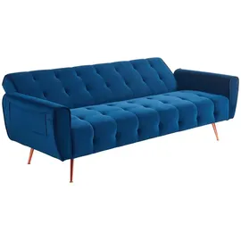 vente-unique Schlafsofa Klappsofa 3-Sitzer - Samt - Dunkelblau - POLANI