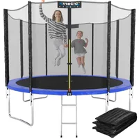 Kinetic Sports Trampolin Outdoor 'Salto Plus' Ø 275 cm - Komplett-Set für Kinder, USA Sprungtuch, Netz, Randpolster, Leiter - bis 160 kg, Blau