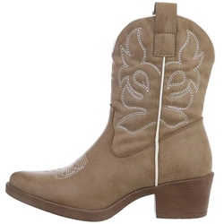 Ital-Design Damen Cowboyboots Western Westernstiefelette Blockabsatz Western- & Bikerboots in Hellbraun braun 38