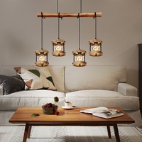 GLOBO Hängeleuchte Pendellampe Holzleuchte Esstischlampe, 4-flammig, Wohnzimmerleuchte Landhaus, Holz Metall, schwarz, 4x E27 Fassung, LxBxH 85x16x120