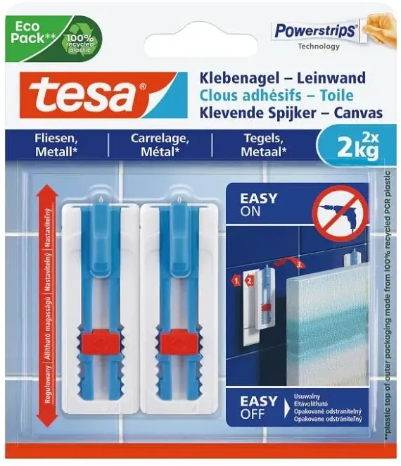 TESA 77768-00000-01 Wandhalterung Drinnen Universalhaken Blau, Weiß 2 Stück(e)