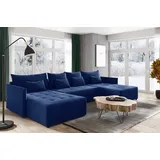 silape Wohnlandschaft Leno U mit Schlaffunktion - U-Form Couch, Ecksofa mit Bettkasten, Couchgranitur mit Bettfunktion, Schlafsofa, Big Sofa - Velours Sto... - Blau