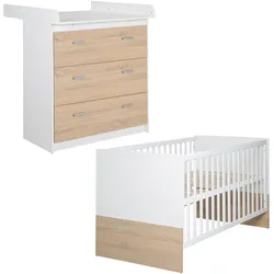 roba »Gabriella« Kinderzimmerset mit schmaler Wickelkommode und Bett - 76x142x80cm - braun - Holz / Kunststoff