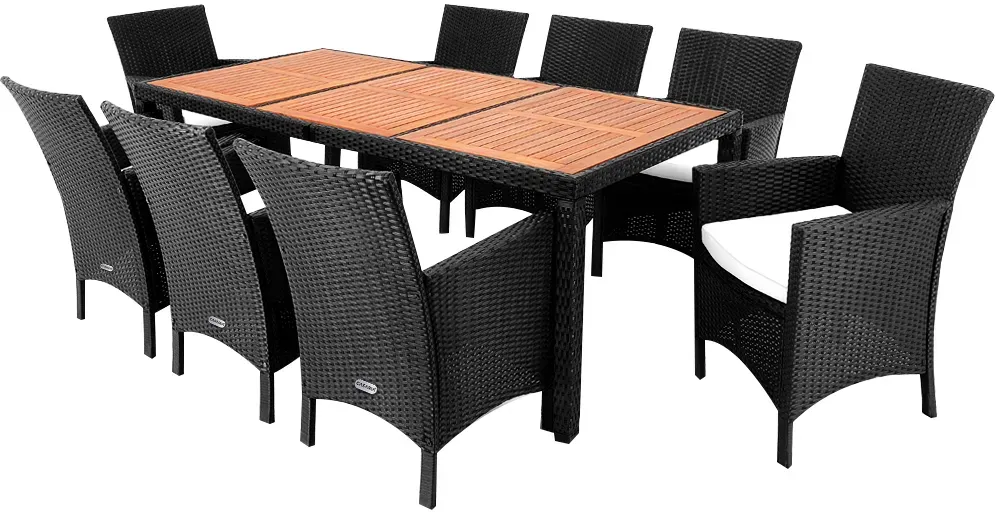 Polyrattan garden seating group Rom 9-piece black acacia wood