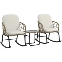 3-tlg. Rattan Schaukelstuhl-Set, Gartenmöbel-Set mit 2 Stühlen, 1 Couchtisch