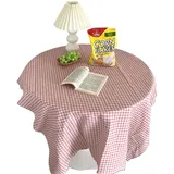 Karierte Tischdecke aus Baumwolle, kleine runde Tischdecke, kleine Couchtischdecke, Leinen, Tischdecke Bauernhaus Checker Gingham Vintage Dekorative Tischdecke für Küche, Esszimmer(Rosa#150 * 150cm)
