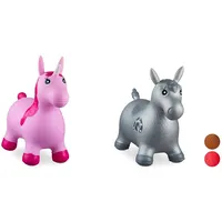 Relaxdays 10024989_52, pink Hüpftier Einhorn, inklusive Luftpumpe & 10024991_111, grau Hüpftier Pferd, inklusive Luftpumpe, Hüpfpferd bis 50 kg, Hüpfpony BPA frei, für Kinder, Hüpfspielzeug