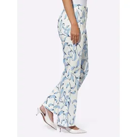 Heine Webhose HEINE, Damen, Gr. 40, Normalgrößen, blau (ecru, eisblau, bedruckt), 98% Baumwolle, 2% Elasthan, bedruckt, geblümt, gemustert, mehrfarbig, lang, Hosen