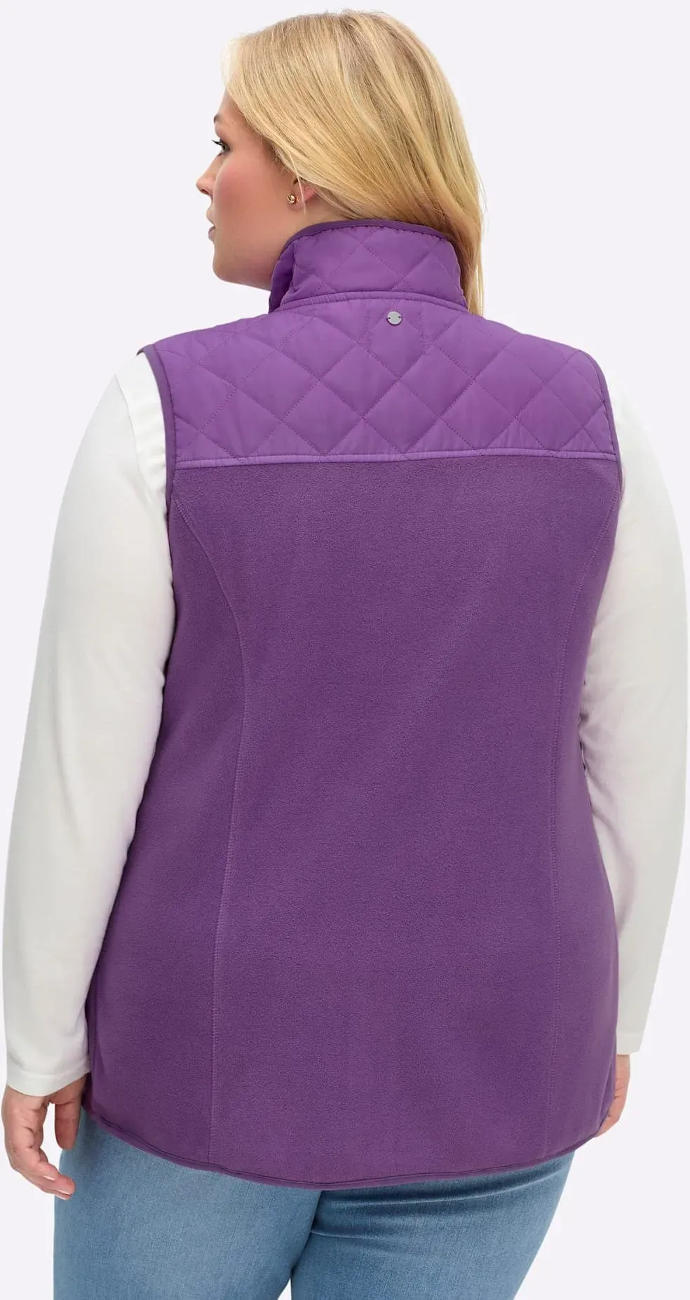 Fleeceweste SHEEGO, Damen, Gr. 50, lila, 100% Polyester, Einsatz:100% Polyester, Wattierung:100% Polyester, unifarben, Westen Fleeceweste