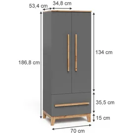 VitaliSpa Kinderkleiderschrank Malia 70 x 186,8 cm Holzwerkstoff grau