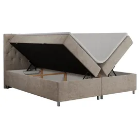 MKS Meble Boxspringbett 160x200 mit Bettkasten, Boxspringbett 160x200 mit Matratze, Doppelbett mit Matratze und Topper - Polsterbett mit Kopfteil - ROMA - 16... - Beige