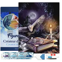 ap commerce FiguredArt DP-739-Y - Diamond Painting, Magische Eule, Leinwand-Keilrahmen 40x50cm, Diamond Painting Set