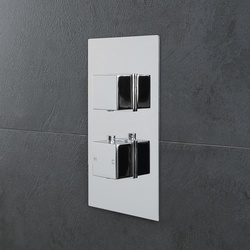2 Verbraucher Thermostat Unterputz mit Umsteller, eckige Griffe - Kubix, von Hudson Reed