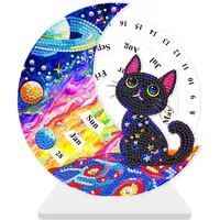 CXINLky DIY Diamond Art Painting Kalender Tisch Deko,Diamant Art Drehbare Kalenderornamente Aus Acrylic, Drehbarer Desktop Kalender Ornaments Geschenke Für Dekoration-01-Schwarze Katze