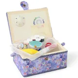 NOTIONSLAND Nähkörbe für Zuhause, mittelgroße Nähbox zur Aufbewahrung und Organisation, Nähkorb mit Zubehör, Geschenk für Weihnachten, Erntedank, Muttertag (violett-blau)