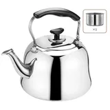 BAYLI 1 L Teekanne aus Edelstahl, Wasserkessel mit Sieb, Pfeifkessel, türkische Tee Kanne für Samowar, ??????, Caydanlik, Teebereiter mit Griff und Deckel, türkischer Teekocher mit 1 Liter Volumen