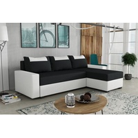 Fun Möbel Ecksofa Sofa HEDVIG Kunstleder/Stoff Weiß- Schwarz Ottomane Rechts