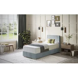 Boxbett INOSIGN "Thor mit Bettkasten, inkl. Matratze, Topseller", blau (savona 25 blau), B:96cm L:208cm, Komplettbetten, Boxspringbett, Topper und Zierkissen, in verschiedenen Härtegraden verfügbar