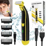 Full Body Washed Wet and Dry Shaver, Ganzkörperwasch Nass und Trockenrasierer, Nass Trockenrasierer Herren Elektrisch mit 4 Grenzkämme, USB Rechargeable Shaver Men für Körper, Armen und Beine