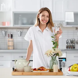 Relaxdays Tablett Bambus, HBT: 7 x 50 x 30 cm, Serviertablett mit Griffen, hoher Rand, Küchentablett rechteckig, Natur