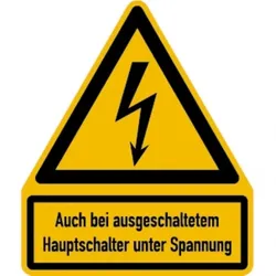 König Werbeanlagen Dreifke® Kombi-Warnschild, Auch bei ausgeschaltetem Hauptsch - 200x237x1.5 mm Kunststoff