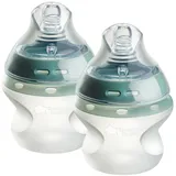 TOMMEE TIPPEE Babyflaschen, Natural Start Anti-Kolik-Babyflasche aus Silikon mit brustähnlichem Sauger für einen langsamen Flüssigkeitsfluss, 150 ml, ab 0 Monate, selbst sterilisieren, 2 Stück