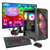 GAMEMAX Gaming-PC MegaDeal Striker Komplett-SET AMD Ryzen 5 5500 16GB RAM 480GB SSD RTX 5060 WIN11+MSI PRO MP272L LCD-Monitor, 68,6cm (27")+ Zubehör - Schwarz