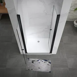 iflair i-flair Duschtür Pendeltür Nischentür Duschabtrennung aus durchsichtigem 6 mm Sicherheitsglas mit Schwarzen Profilen Breite: 100-104 cm - Höhe: 180 cm,