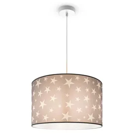 Paco Home Pendellampe Kinderzimmer Pendelleuchte Baby Lampenschirm Stoff Rund Sterne Kinderlampe Deckenlampe LED Sternenhimmel Motiv E27