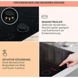 Klarstein Induktionskochfeld 4 Platten, Einbau-Induktionskochfeld mit 4 Kochfelder, 7000 Watt Induktionskochfeld, Herd mit Touch-Control - Timer, Glaskeramikkochfeld Abnehmbarem Magnetregler