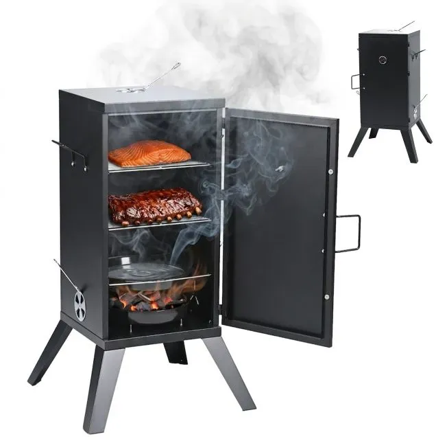 Relaxdays Räucherofen für Fleisch & Fisch Schwarz,Silber