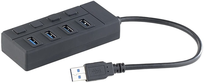 USB-3.0-Hub mit 4 Ports, einzeln schaltbar, bis 5 Gbit/s