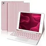 IVEOPPE Tastatur für iPad 6. Generation Con Touchpad - Hülle Tastatur für iPad 9.7, Magnetisch Abnehmbarer Beleuchtung QWERTZ Bluetooth Keyboard für ipad 6. Gen 2018, 5. Gen, Pro 9.7, Air 2 & 1, Rosa