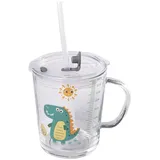 Intirilife Kinder Trinkbecher transparent mit Deckel in Dino Design | Gr.: onesize