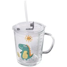 Intirilife Kinder Trinkbecher transparent mit Deckel in Dino Design | Gr.: onesize