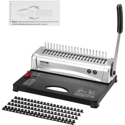 VEVOR Bindemaschine, Kammbindemaschine 21-Loch-Bindung 450 Blatt, Buchbindemaschine mit 100 Stück 3/8 Zoll Kammbinderücken, für Briefgröße, A4, A5
