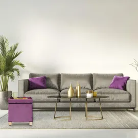 Relaxdays Samthocker mit Tablett im Deckel, mit Holzbeinen, eckiger Sitzhocker, HBT: 35 x 38 x 38 cm, Mauve, Holz
