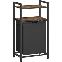 VASAGLE Wäschekorb, mit 2 Ablagen, 65 Liter, vintagebraun-schwarz