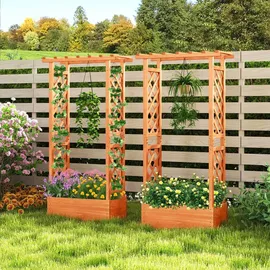 Costway Hochbeet mit Rankgitter 66 x 32 cm Orange