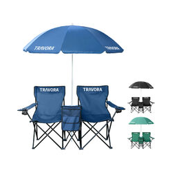 2er Partner Campingstuhl mit Sonnenschirm und Kühlfach in versch. Farben:Blau