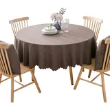 BHOMTY Runde Tischdecke aus Baumwolle und Leinen, schmutzabweisend, geeignet für Esstische, Couchtische, Balkone und Gärten Dunkelbraun, Durchmesser 120 cm