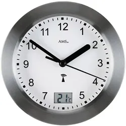 Funkwanduhr AMS "F5925", grau, Wanduhren, H: 6cm, Quarz,Metall,Glas,Wohnzimmer,Esszimmer,Küche,Arbeitszimmer,Büro,Flur
