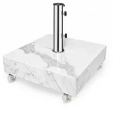 osoltus Schirmständer Hochglanz Terrazzo Optik 60kg 50x50cm incl. Edelstahl Schirmrohr mit Reduzierringen 39-55mm | 360° drehbaren Rollen mit Feststellbremsen