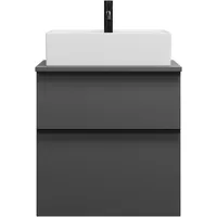 Burgbad Eqio Keramik-Aufsatzwaschtisch quadratisch, mittig, inklusive Waschtischunterschrank, Breite 600mm,